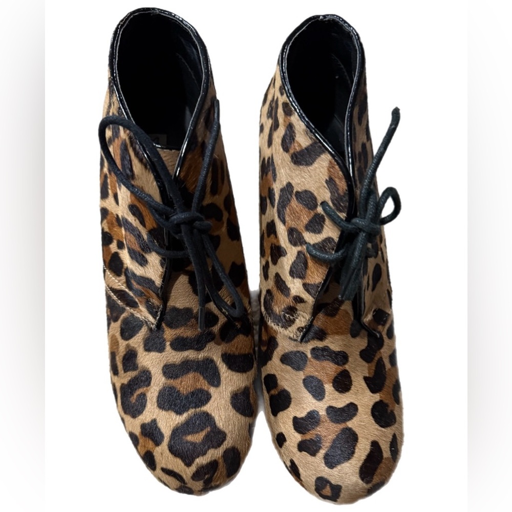 Steve Madden Pony Hair Wedge Leopard Print Ankle Boots